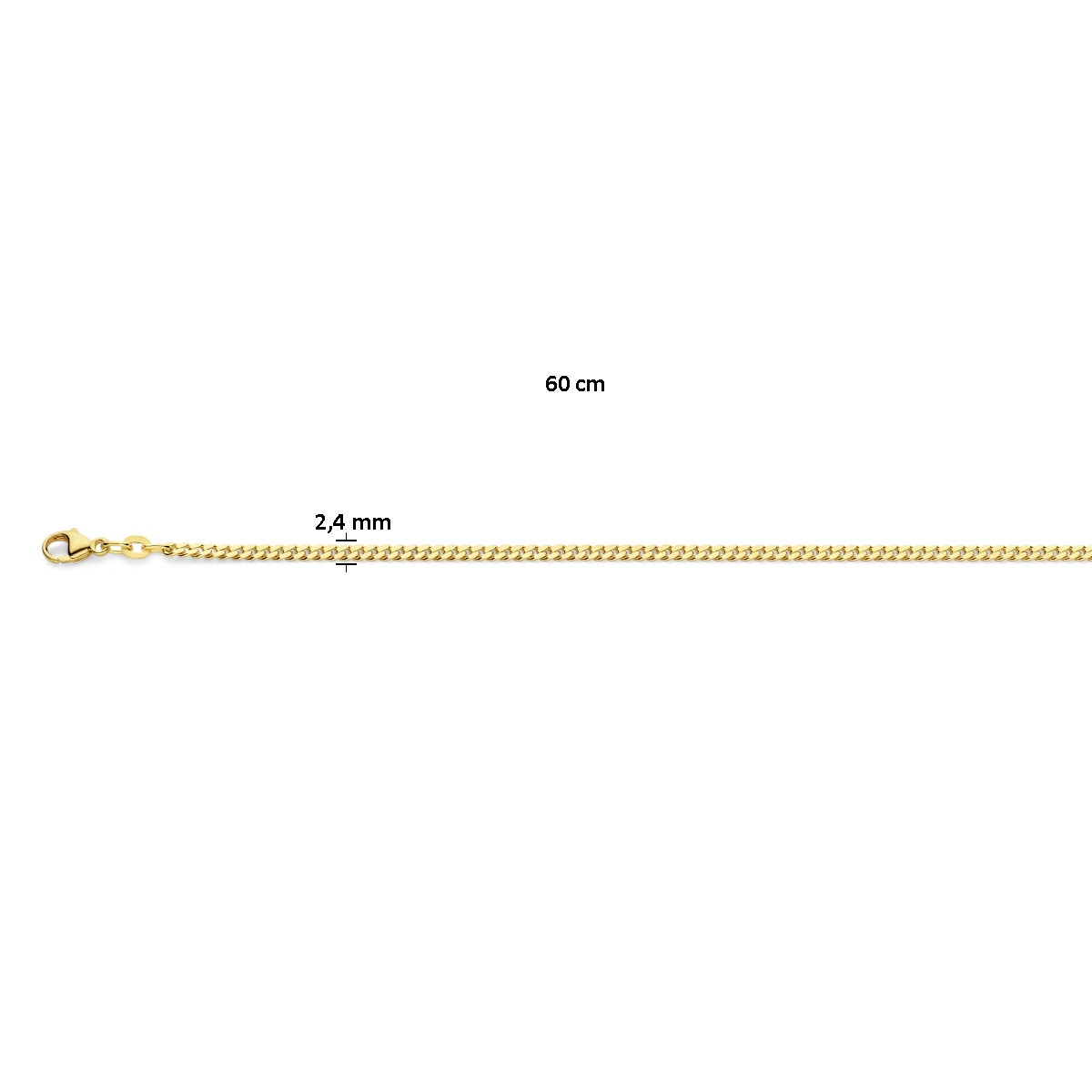 Massieve gouden schakelketting met gourmetschakel van 2.4 mm breed - Lengte 60 cm