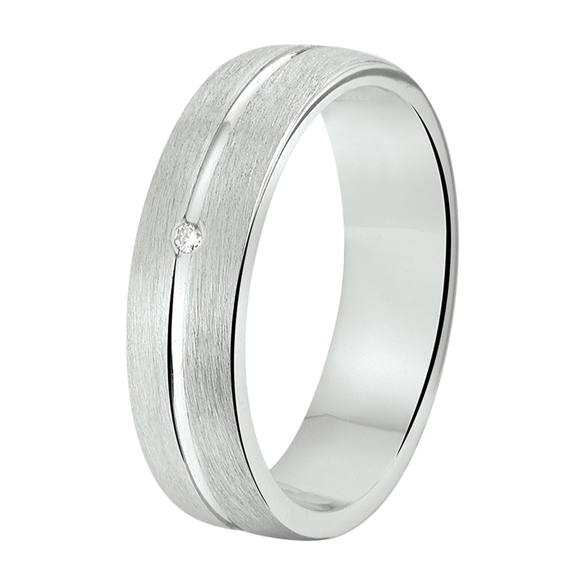Matte zilveren ring met glanzende baan en diamant 0.01 crt 5 mm breed