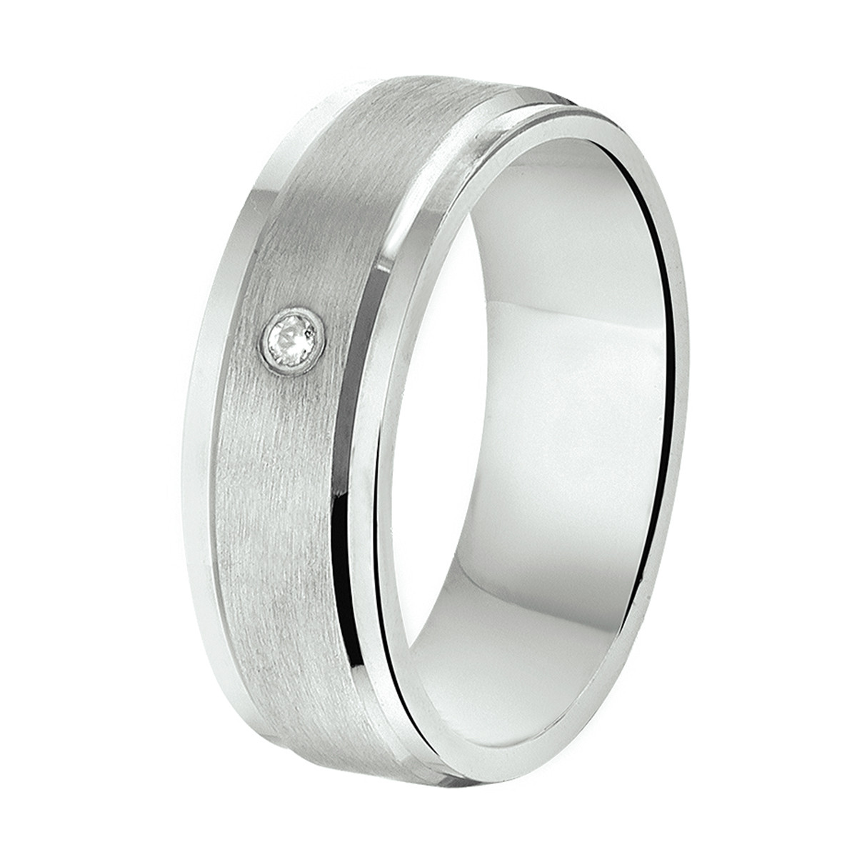 Matte zilveren ring met zirkonia en glanzende randen 6.5 mm breed