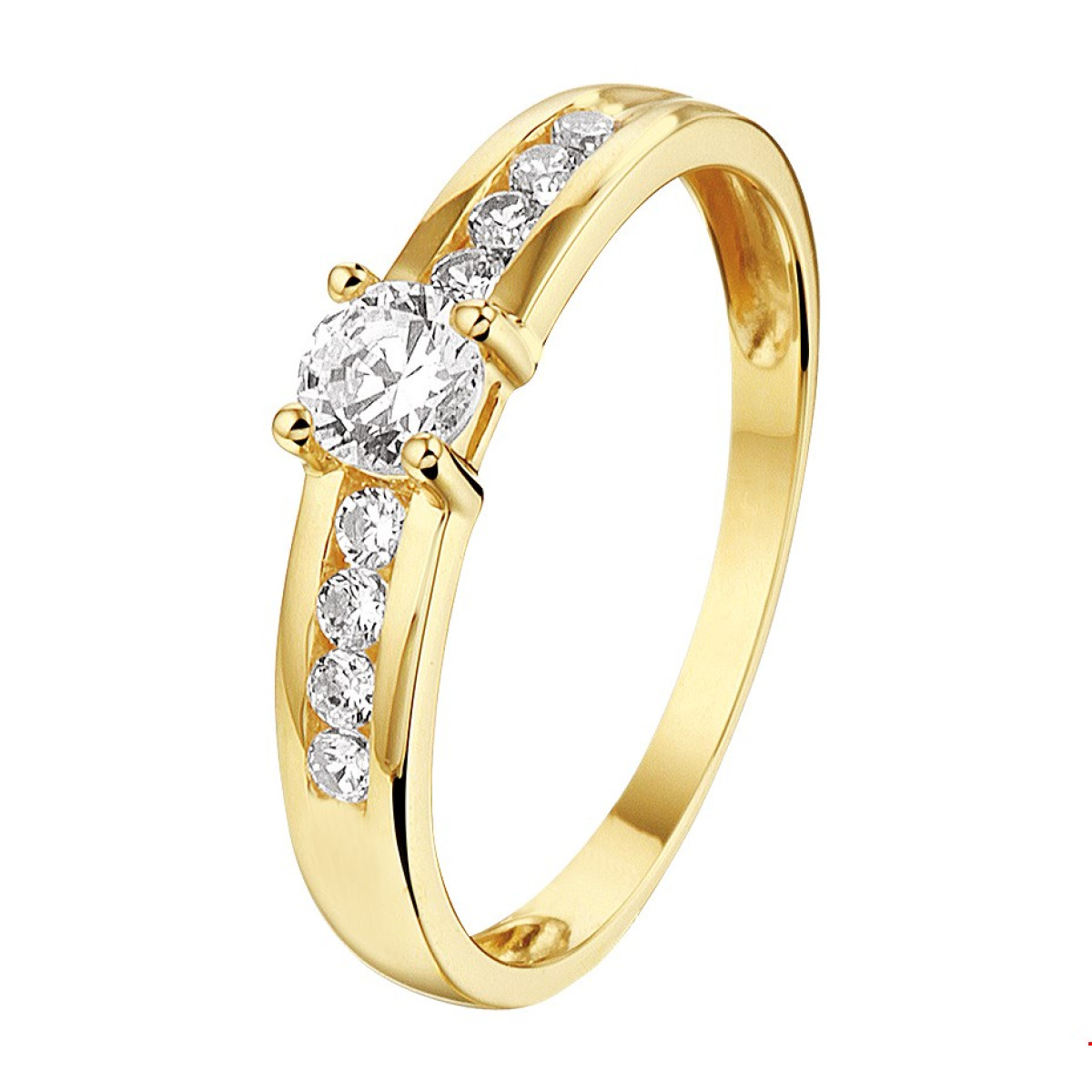 Mooie gouden ring met zirkonia en zirkonia rij