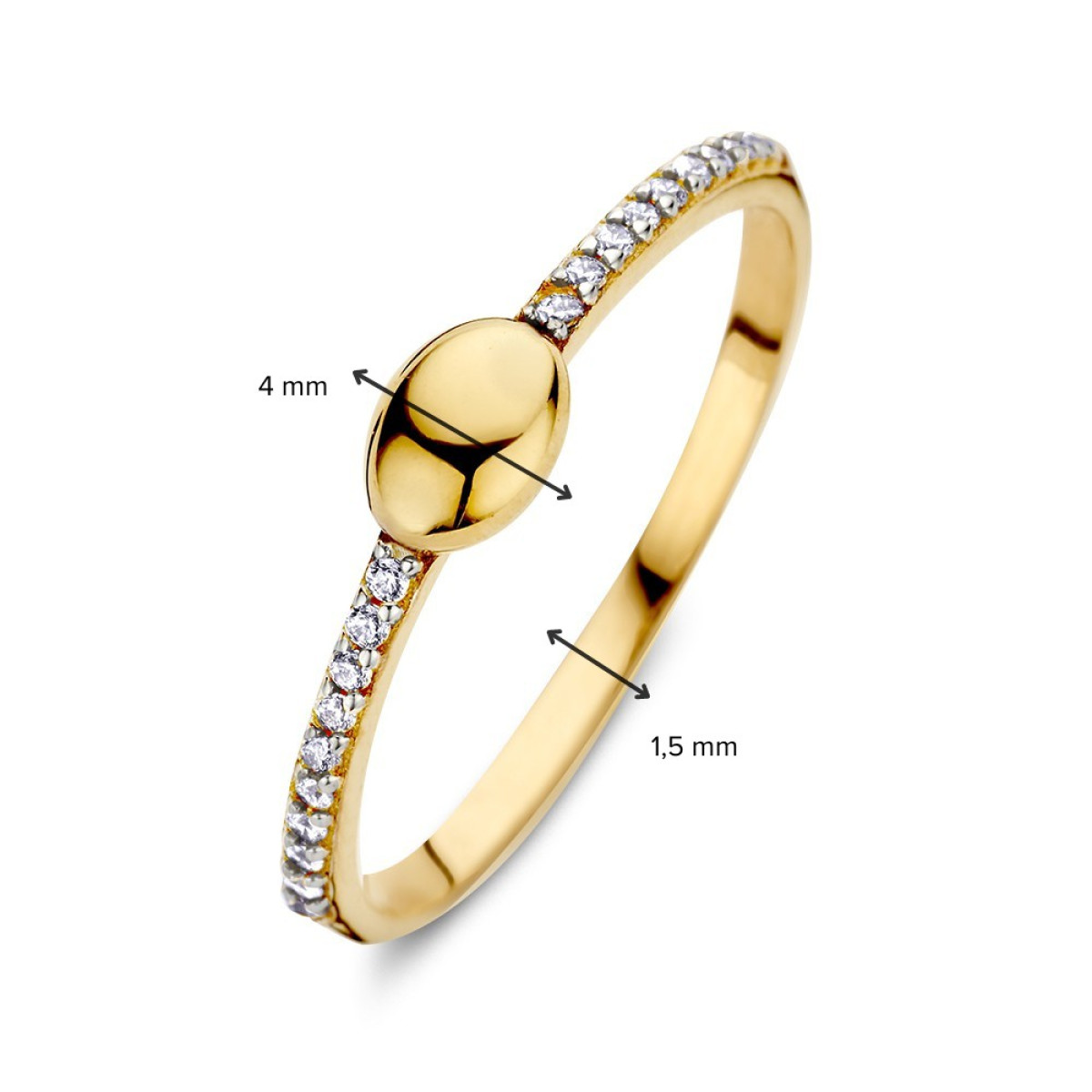 Mooie ring met 14-karaat gouden ovaal van 4 mm en zirkonia rij