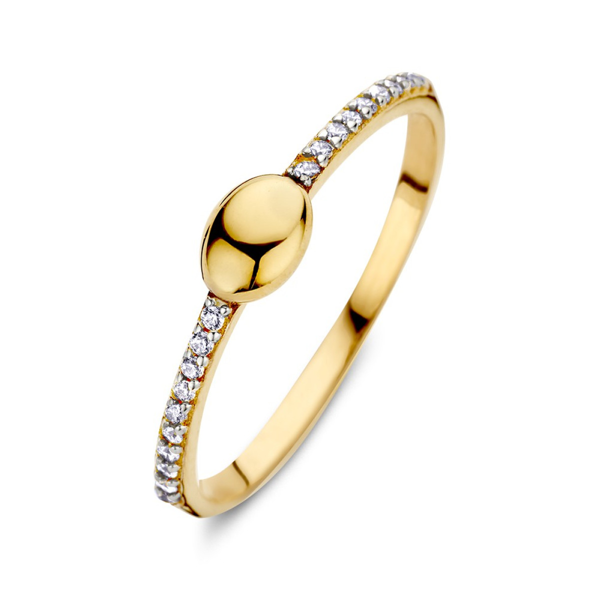 Mooie ring met 14-karaat gouden ovaal van 4 mm en zirkonia rij