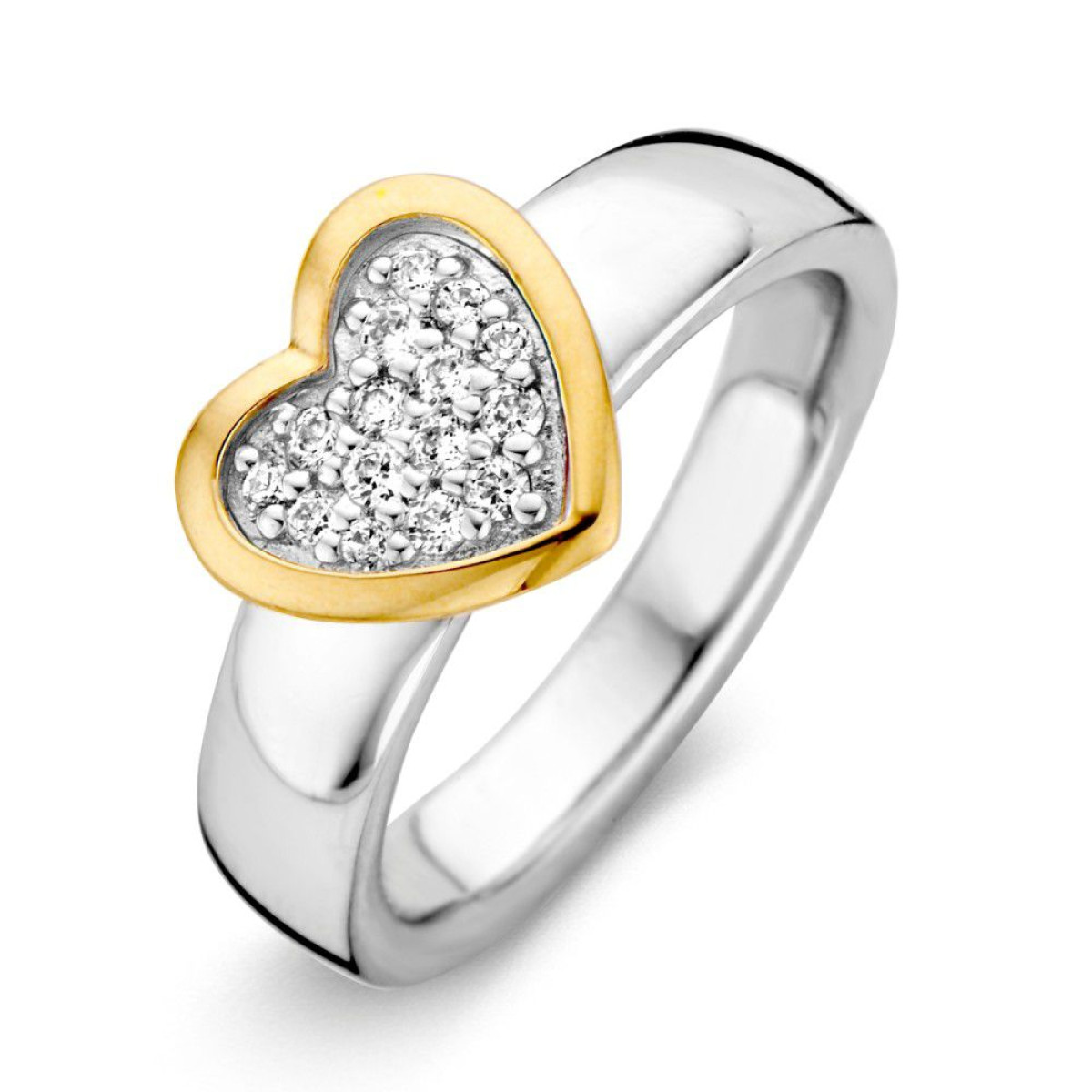 Mooie ring van 14 krt goud met zilver en zirkonia