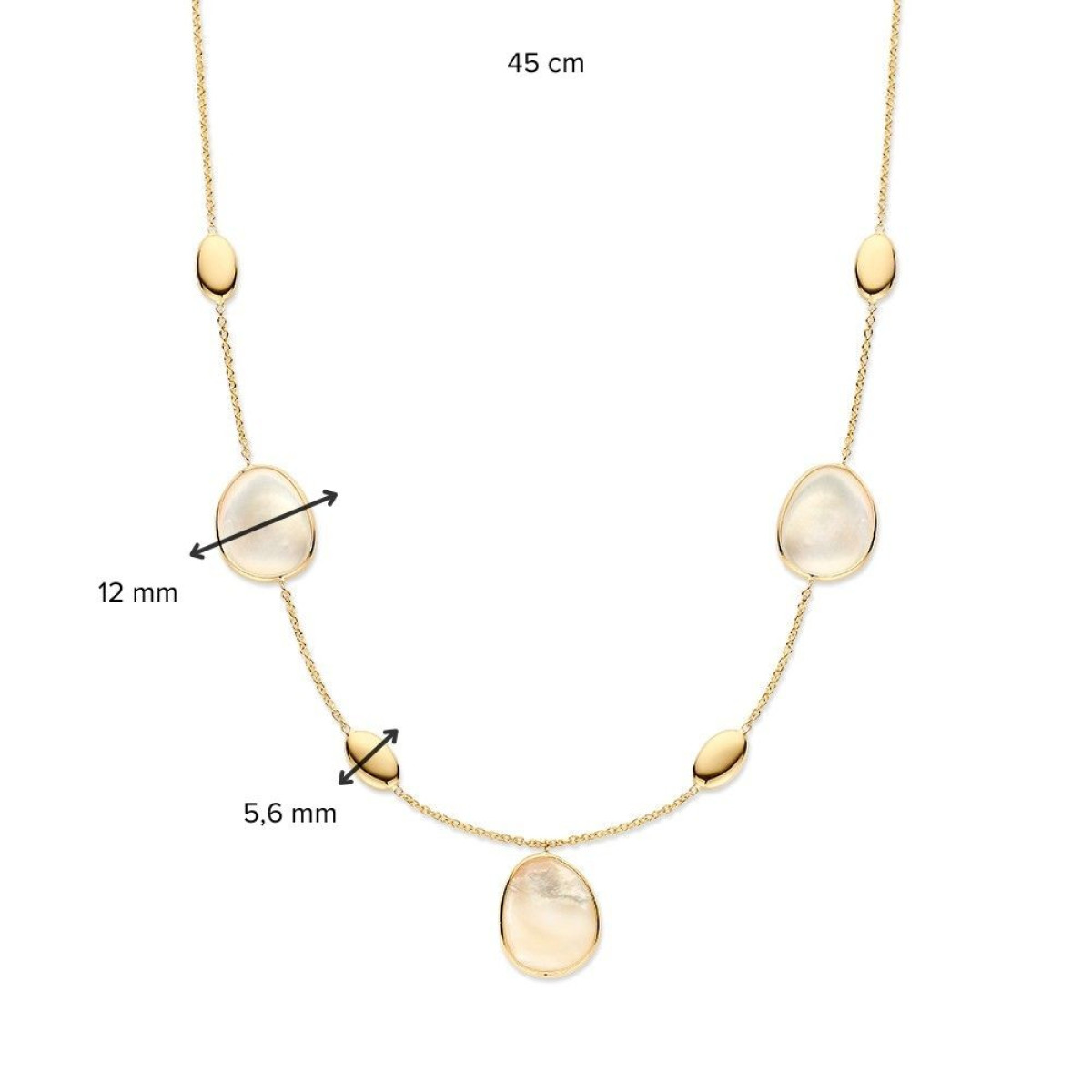 Mooie schakelketting met 14-karaat gouden ovaaltjes en witte parelmoer - Lengte 45 cm