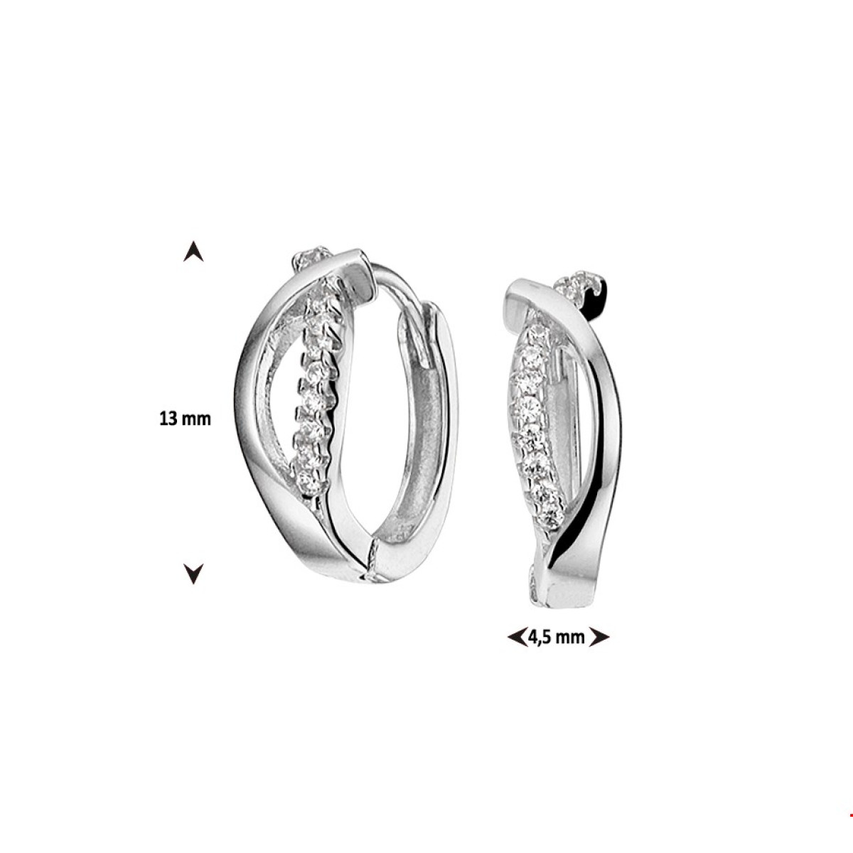 Mooie zilveren oorbellen met zirkonia 4.5 mm breed