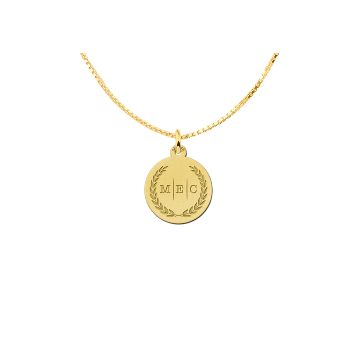 Names4ever gouden hanger met drie initialen en krans - 15 mm