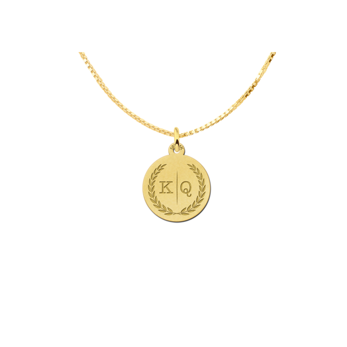 Names4ever gouden hanger met twee initialen en krans - 15 mm
