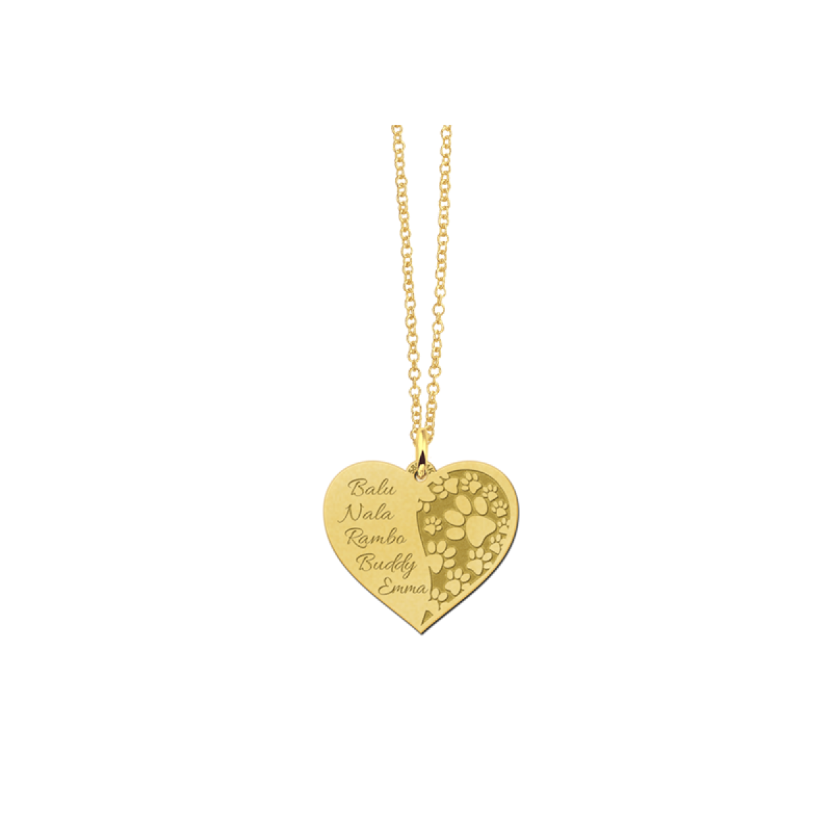 Names4ever gouden hart hanger met dierenpootjes en namen