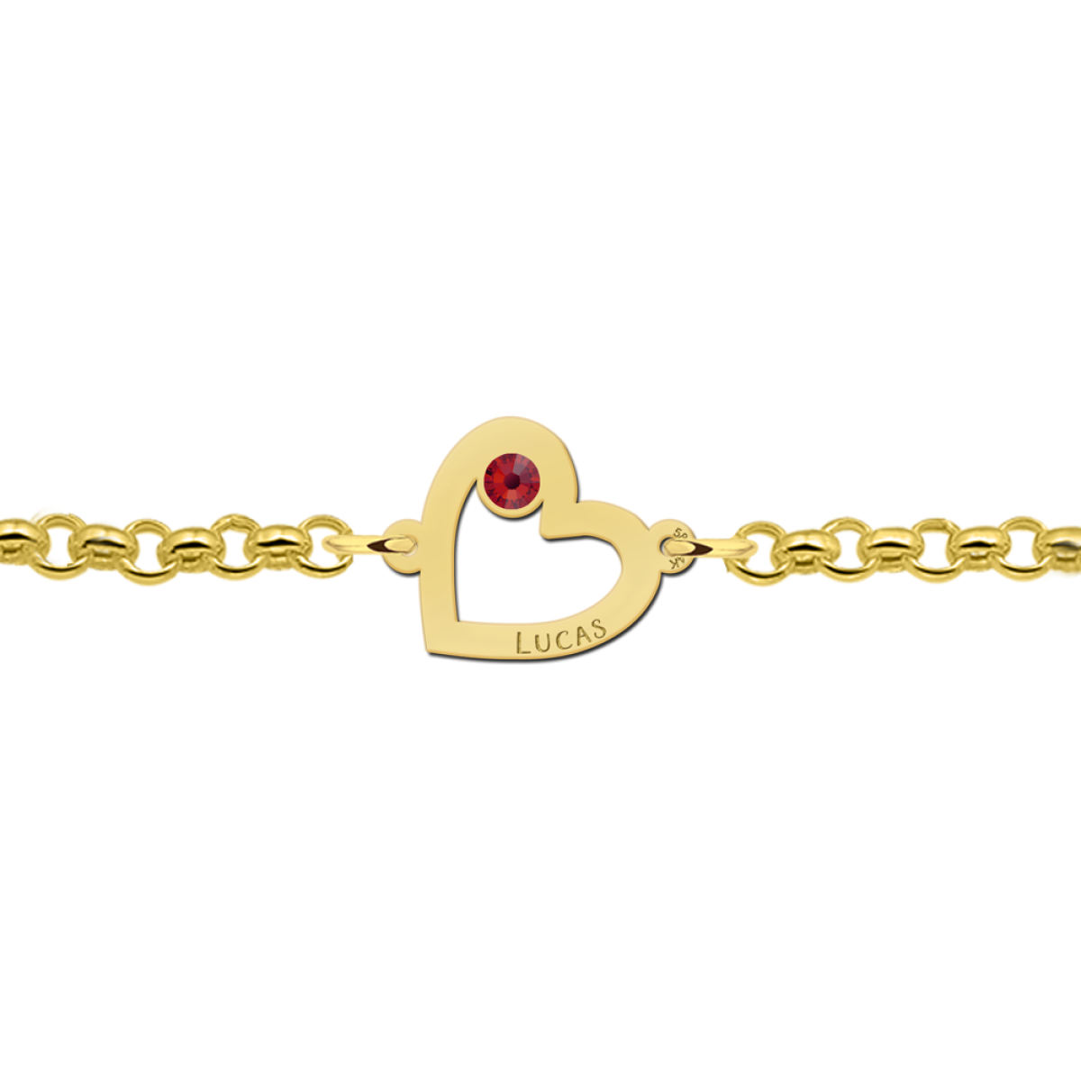 Names4ever gouden hartjes armband met naam en steentje 