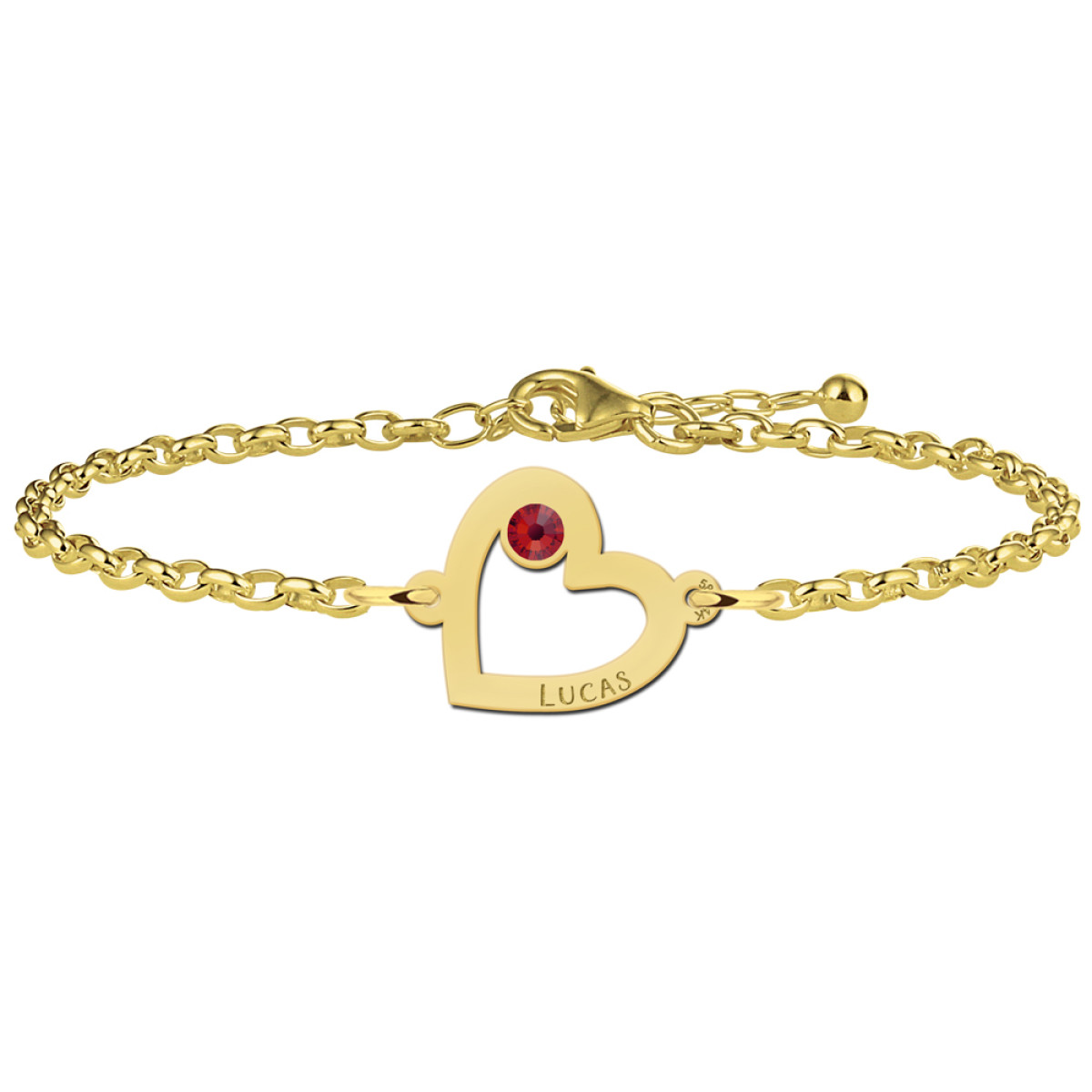 Names4ever gouden hartjes armband met naam en steentje 