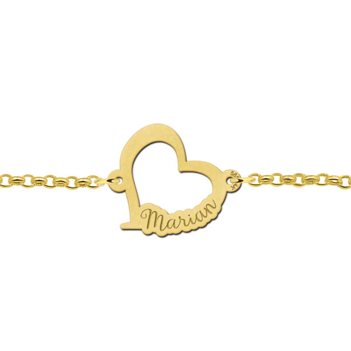 Names4ever gouden hartjes armband met naam outlined  
