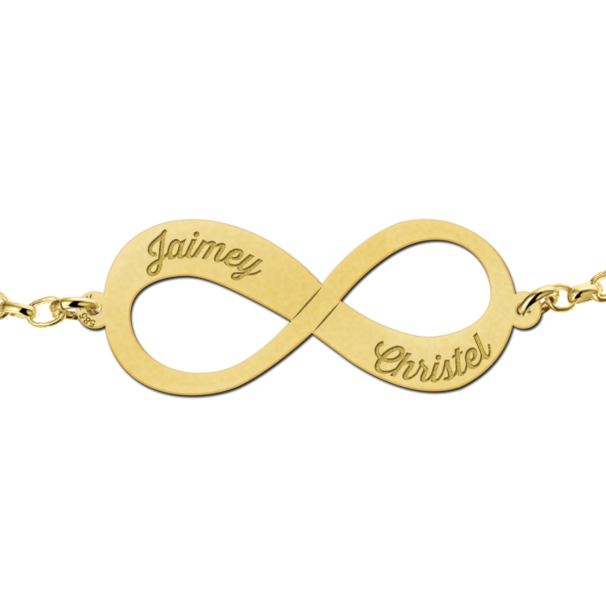 Names4ever gouden infinity armband met twee namen 