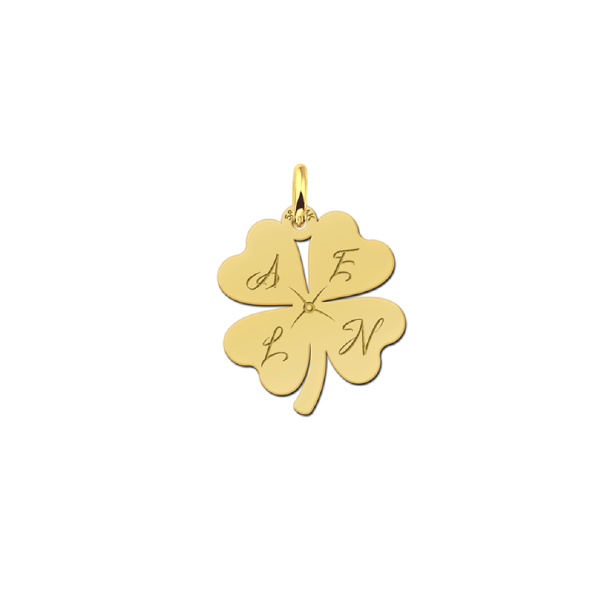 Names4ever gouden klavertje vier hanger met initialen - 18.5 x 20 mm