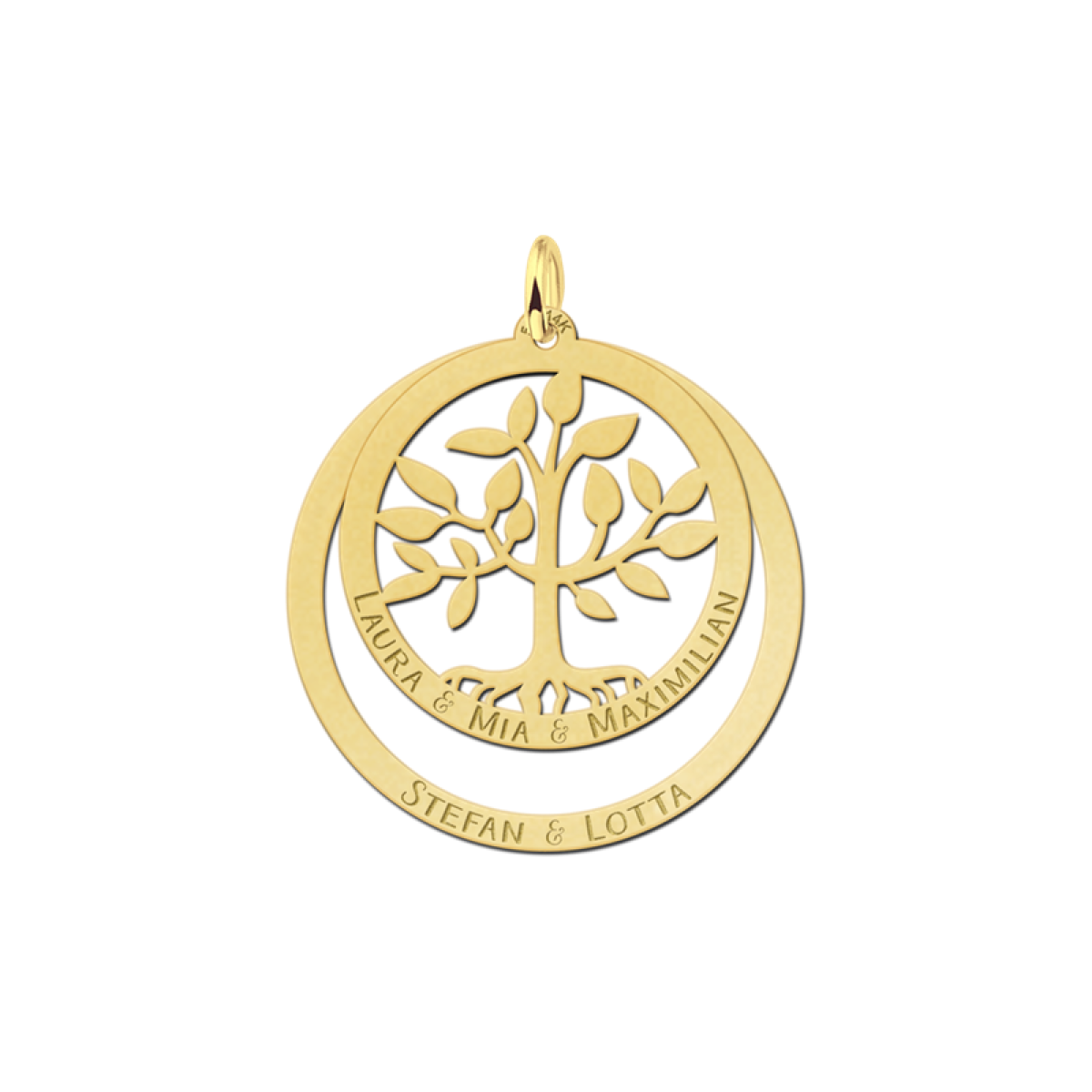Names4ever gouden ronde levensboom hanger met namen - 30 mm
