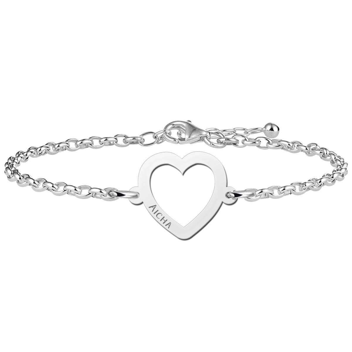 Names4ever zilveren armband met open hartje en gravure