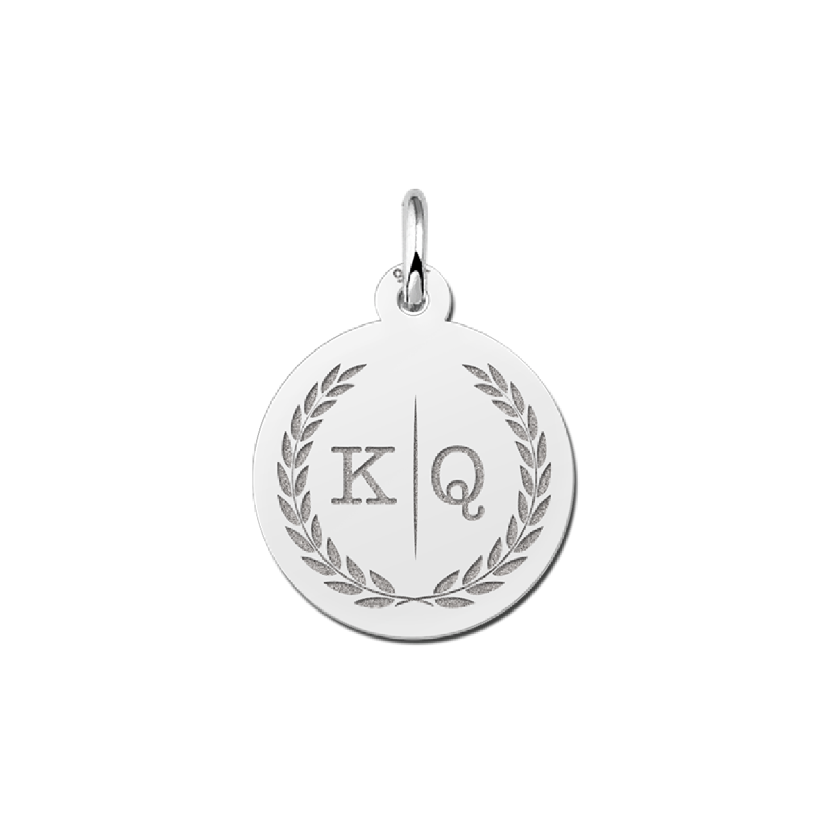 Names4ever zilveren hanger met twee initialen en krans - 15 mm