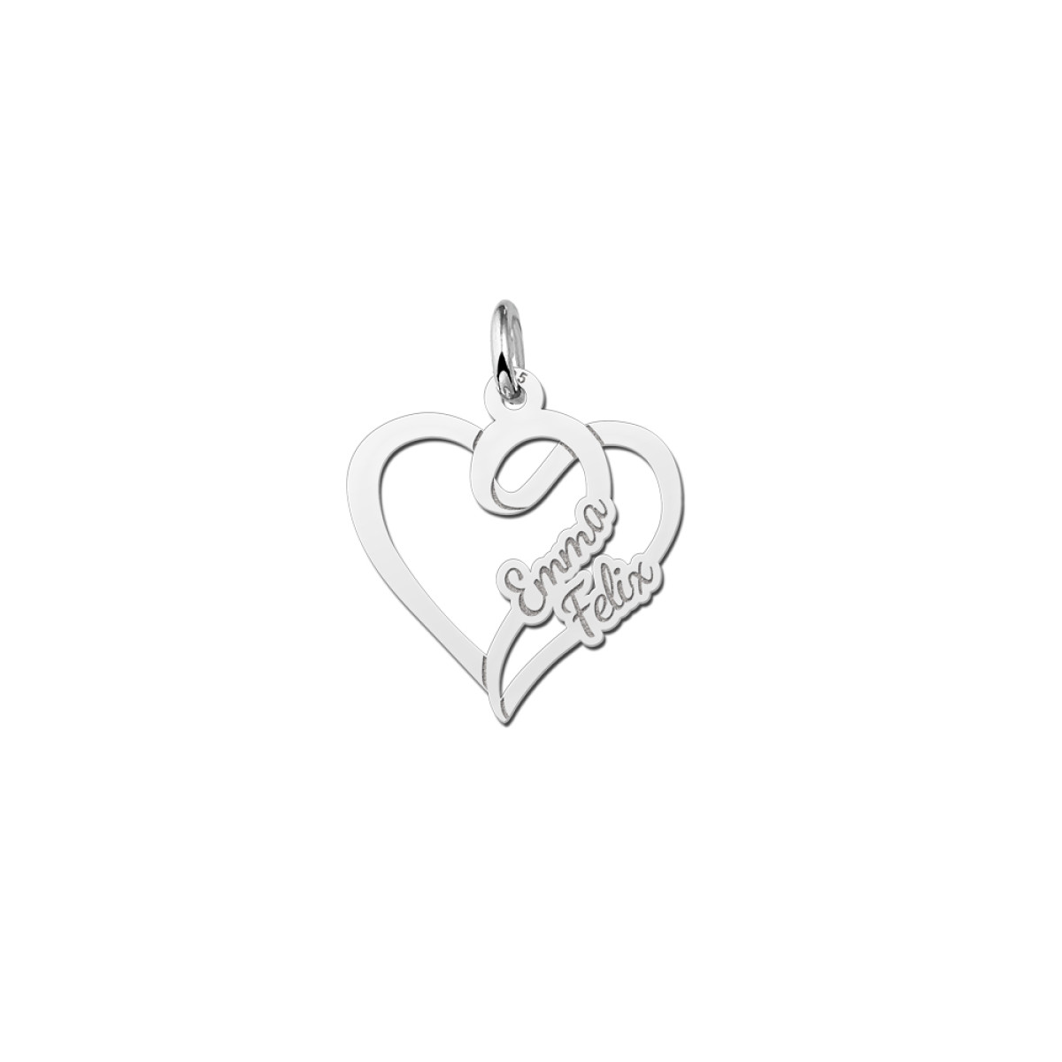 Names4ever zilveren hart hanger met twee namen - 20 x 21 mm