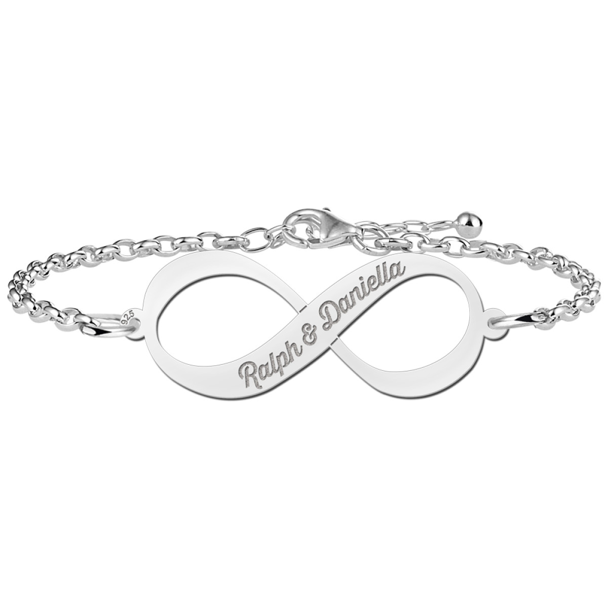 Names4ever zilveren infinity armband met gravure