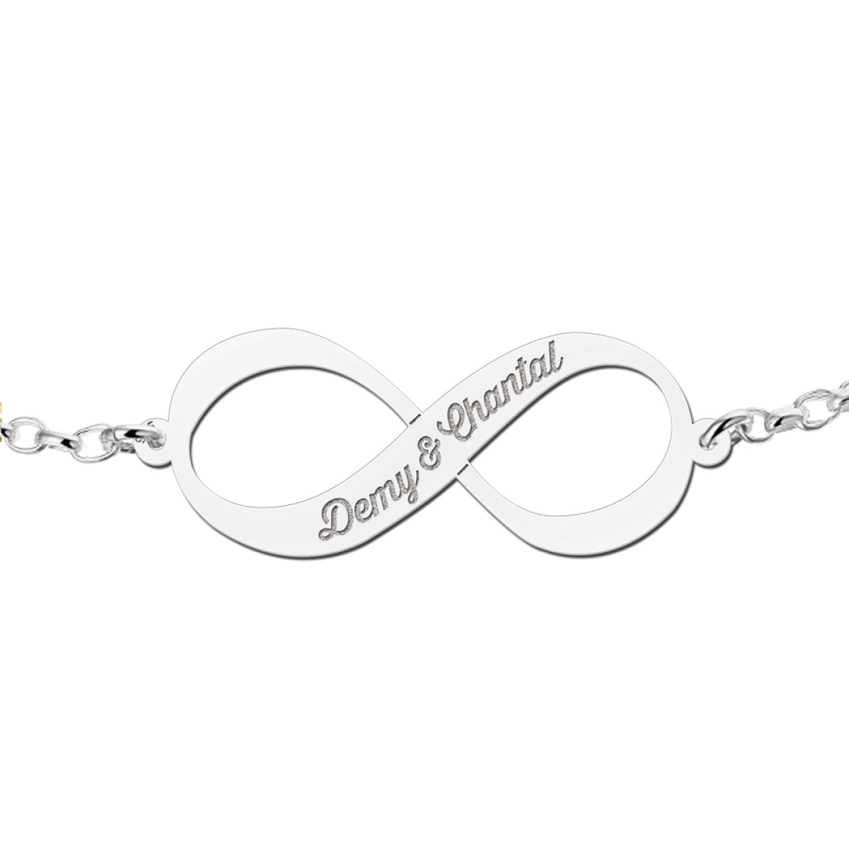 Names4ever zilveren infinity armbanden set met gravure 