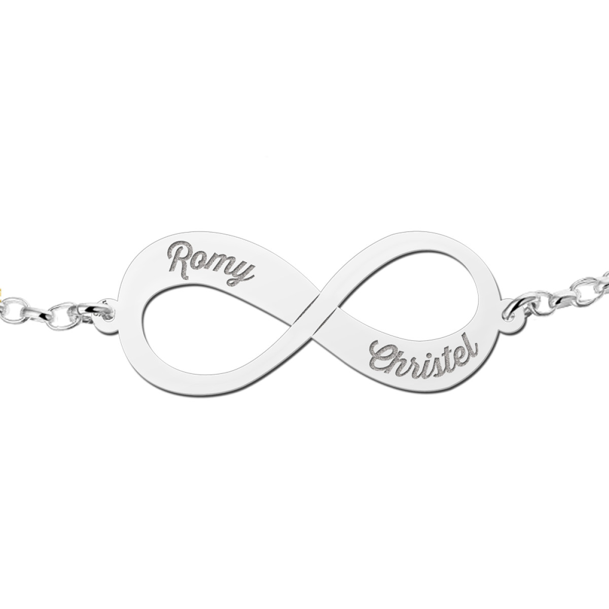 Names4ever zilveren infinity armbanden set met namen 