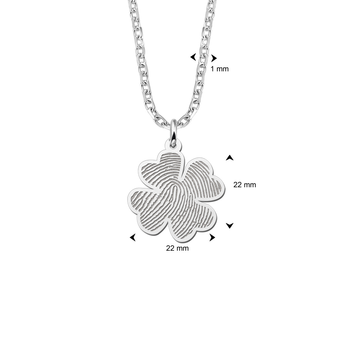 Names4ever zilver klaver collier vingerafdruk - Lengte 45-50 cm