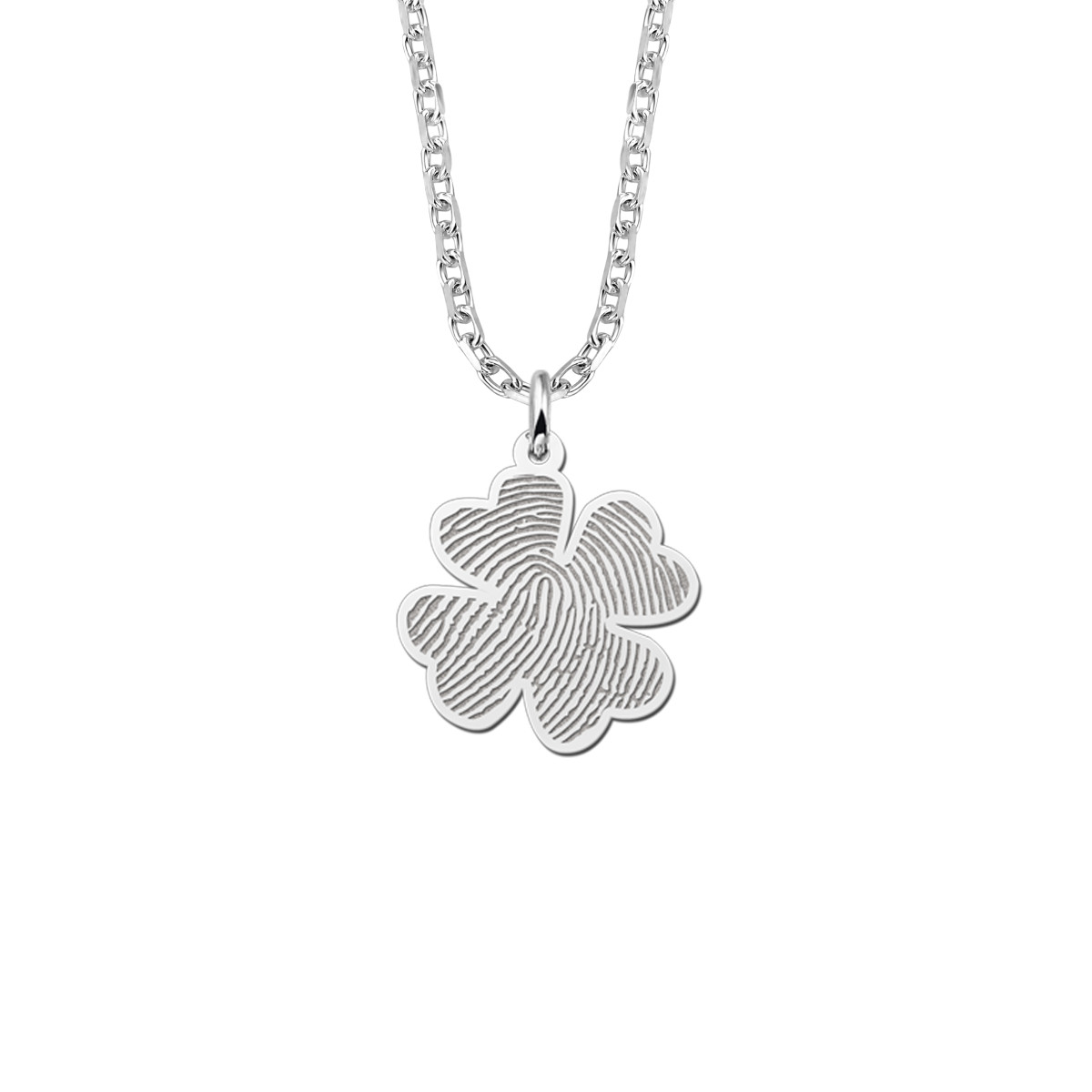 Names4ever zilver klaver collier vingerafdruk - Lengte 45-50 cm