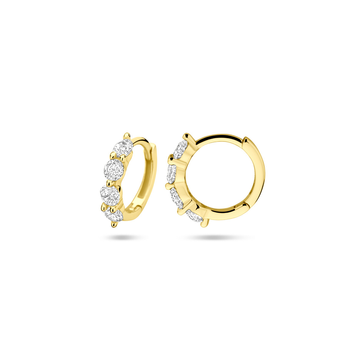 Goudkleurige oorringen met ronde transparante zirkonia 3 mm breed - Diameter 12.5 mm