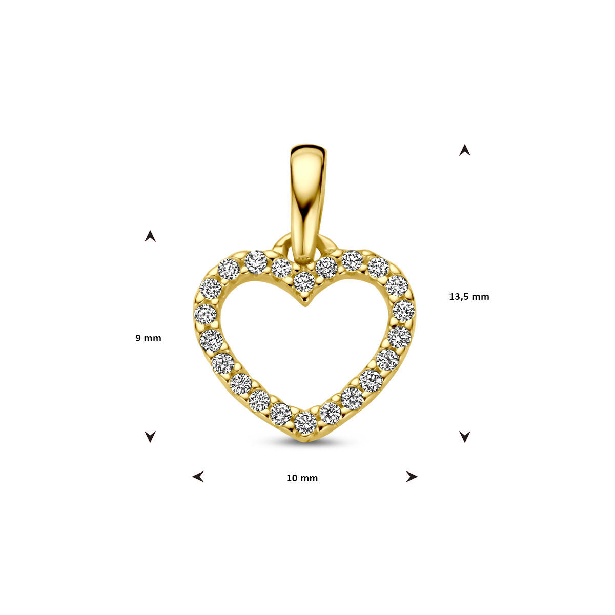Open hartjes hanger met diamanten 0.11 crt 14-karaat goud - 10 mm x 9.5 mm