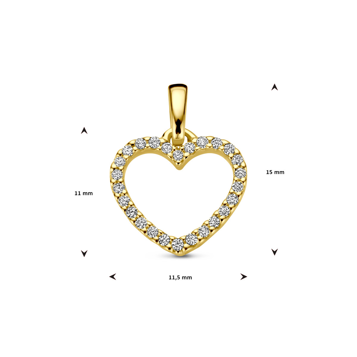 Open hartjes hanger met diamanten 0.13 crt 14-karaat goud - 11.5 mm x 11 mm