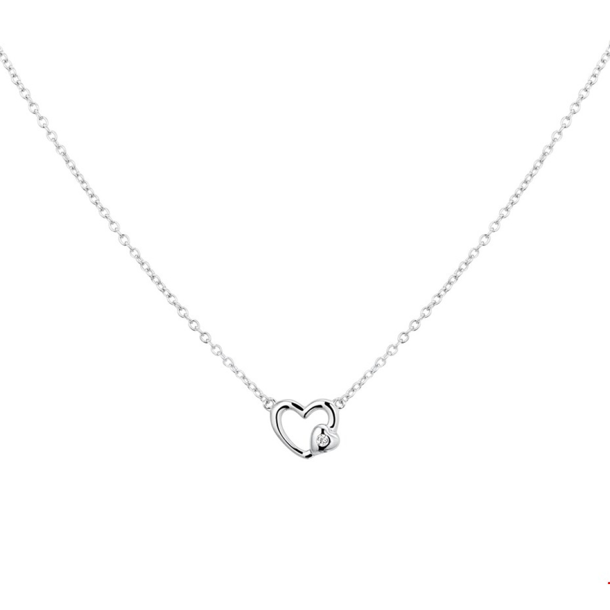 Open zilveren hartjes ketting plus klein hartje met zirkonia