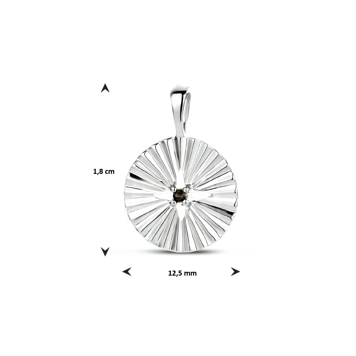 Opengewerkte zilveren hanger met zwarte zirkonia - Diameter 12.5 mm