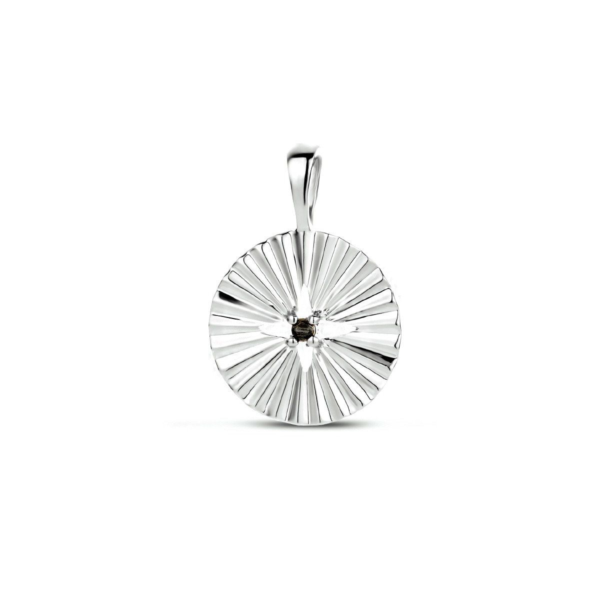 Opengewerkte zilveren hanger met zwarte zirkonia - Diameter 12.5 mm
