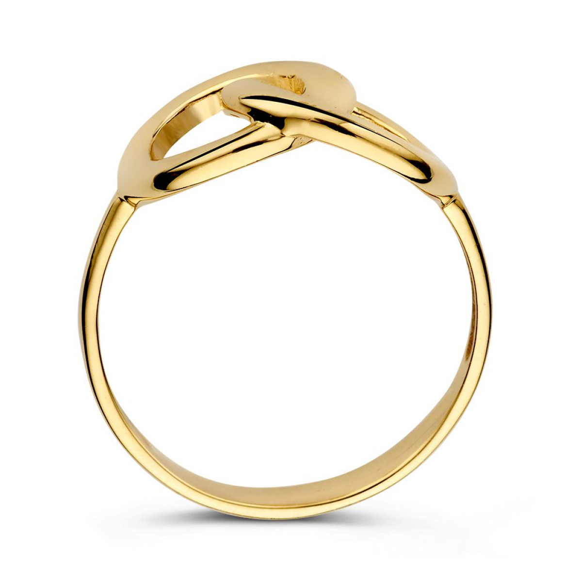 Opvallende 14-karaat gouden ring met twee verbonden ovalen van 10 mm breed