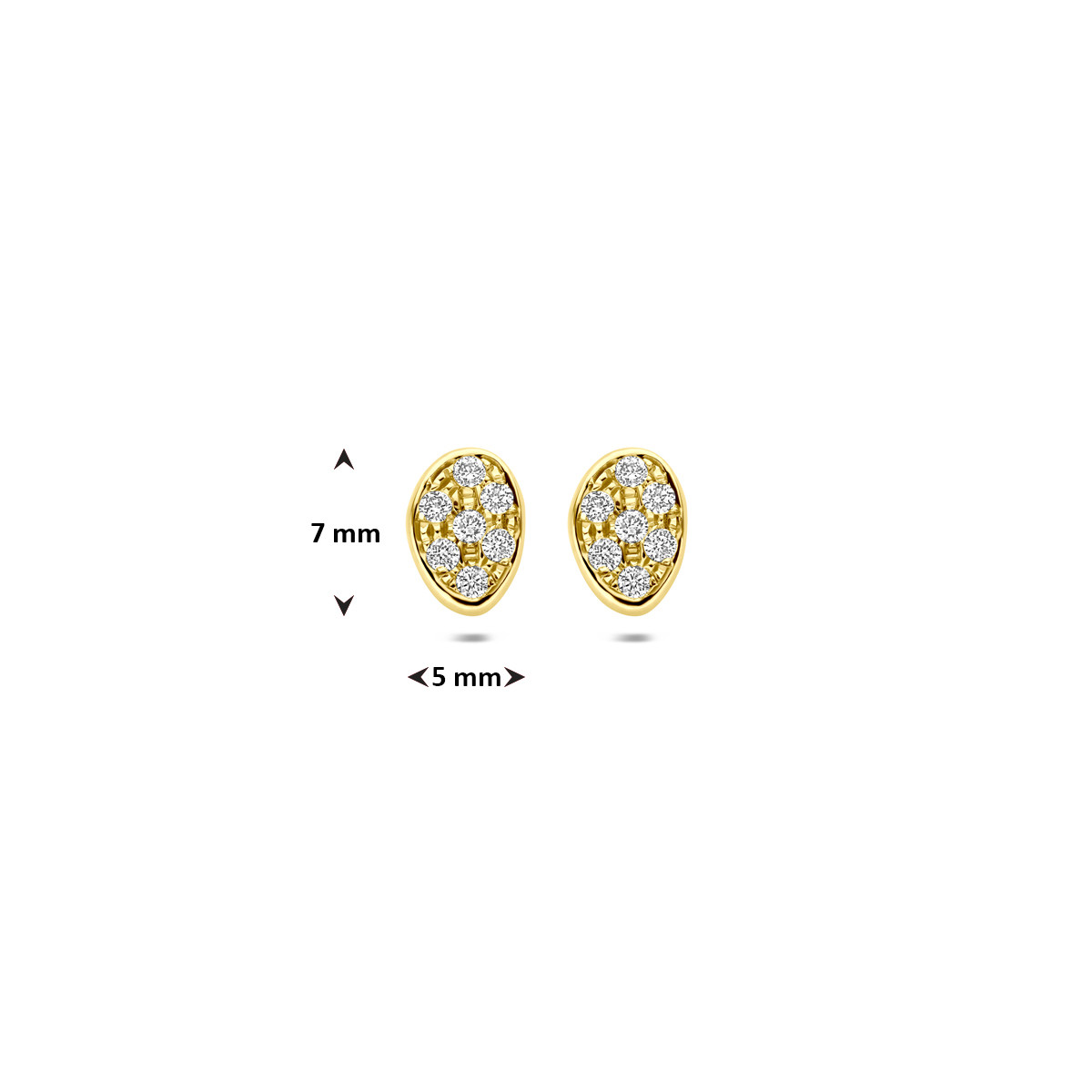 Ovale 14-karaat gouden oorknopjes met diamanten 0.14 crt 5 mm breed - Hoogte 7 mm