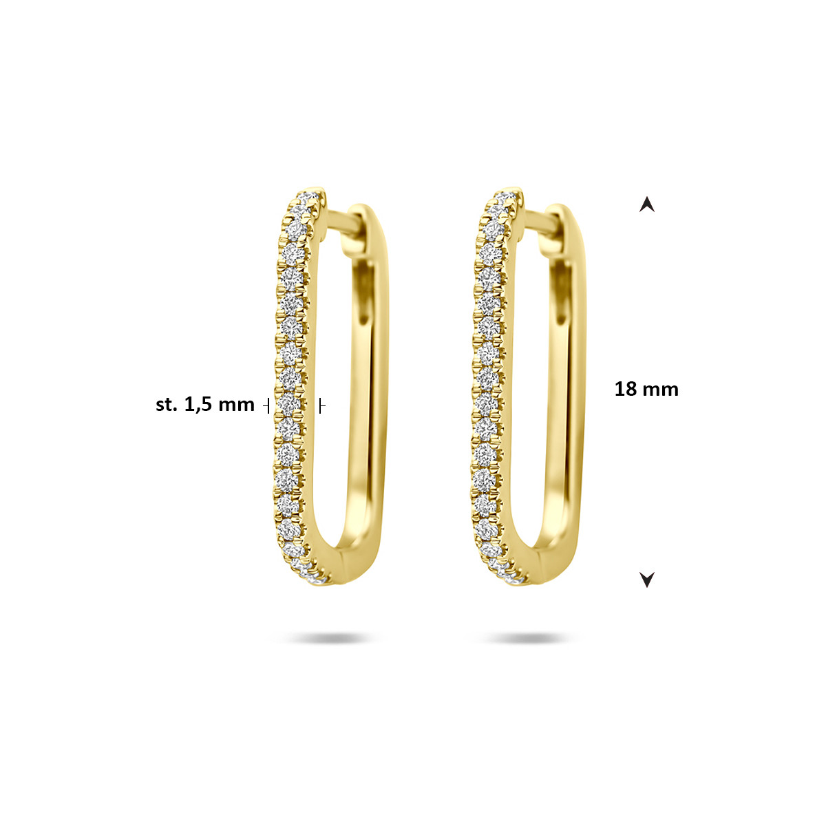Ovale 14-karaat gouden oorringen met lab grown diamant 0.19 crt 11.5 mm breed - Hoogte 18 mm