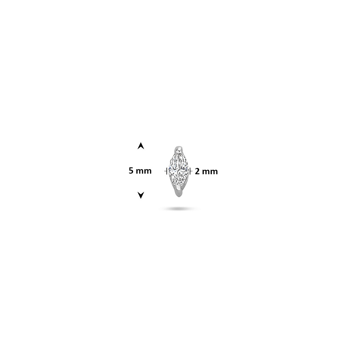 Ovale 925 zilveren flatback piercing met transparante zirkonia 2 mm breed - Hoogte 5 mm - Per stuk