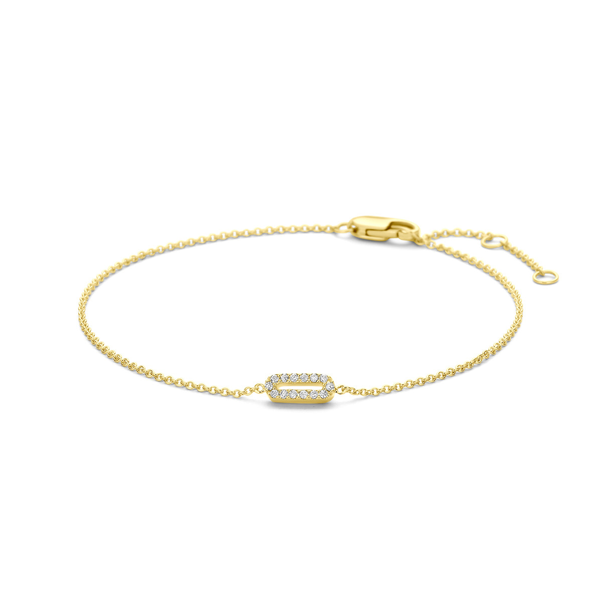 Ovale gouden armband met briljant geslepen 0.05 crt diamanten 3 mm breed - Lengte 15.5-17-18 cm