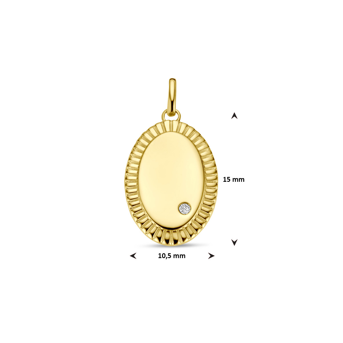 Ovale gouden graveerhanger met rand en diamant 0.01 crt - 10.5 mm x 15 mm
