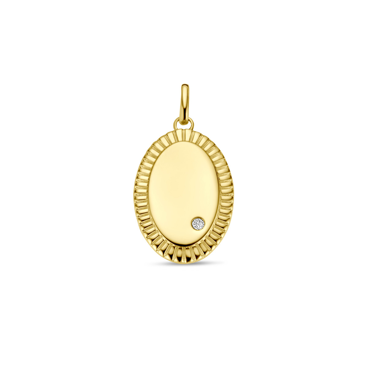 Ovale gouden graveerhanger met rand en diamant 0.01 crt - 10.5 mm x 15 mm
