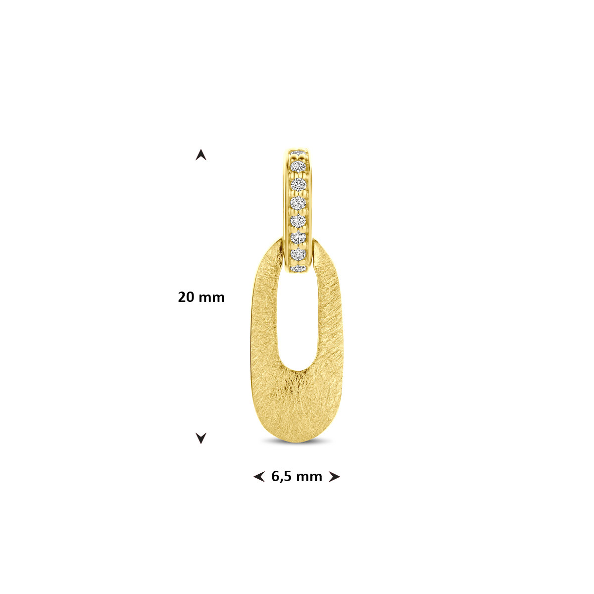 Ovale gouden hanger met 0.03 crt diamanten lus en scratched afwerking 6.5 mm breed - Hoogte 20 mm