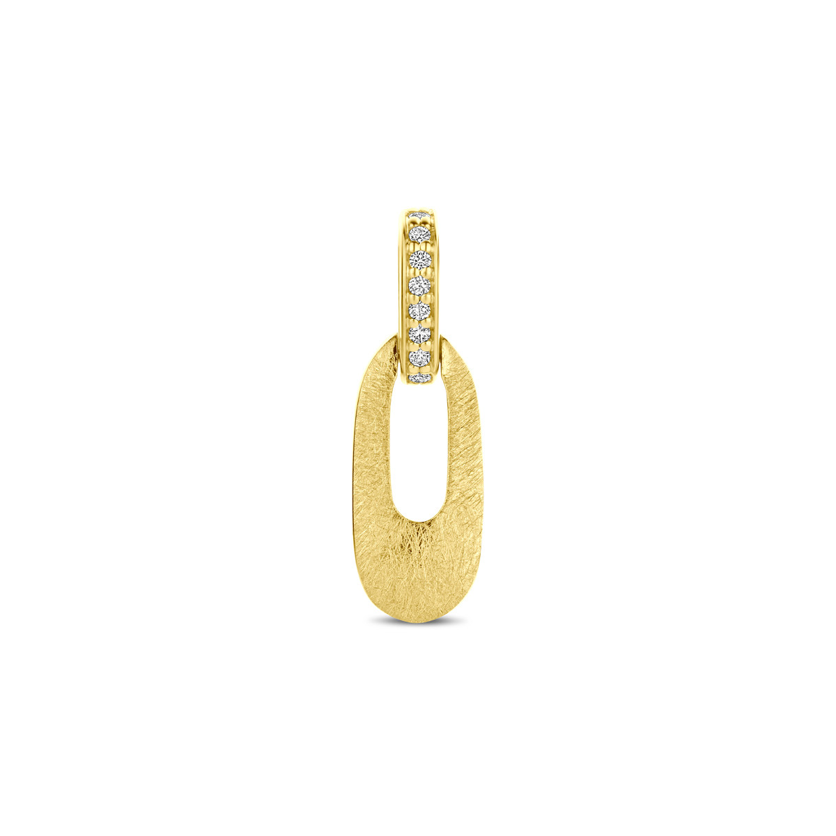 Ovale gouden hanger met 0.03 crt diamanten lus en scratched afwerking 6.5 mm breed - Hoogte 20 mm