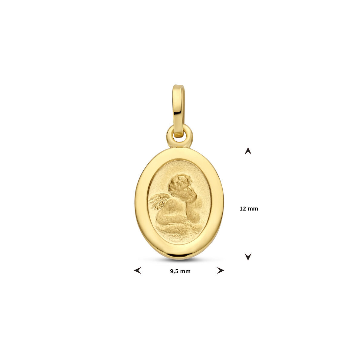 Ovale gouden hanger met engeltje 9.5 mm - Hoogte 12 mm
