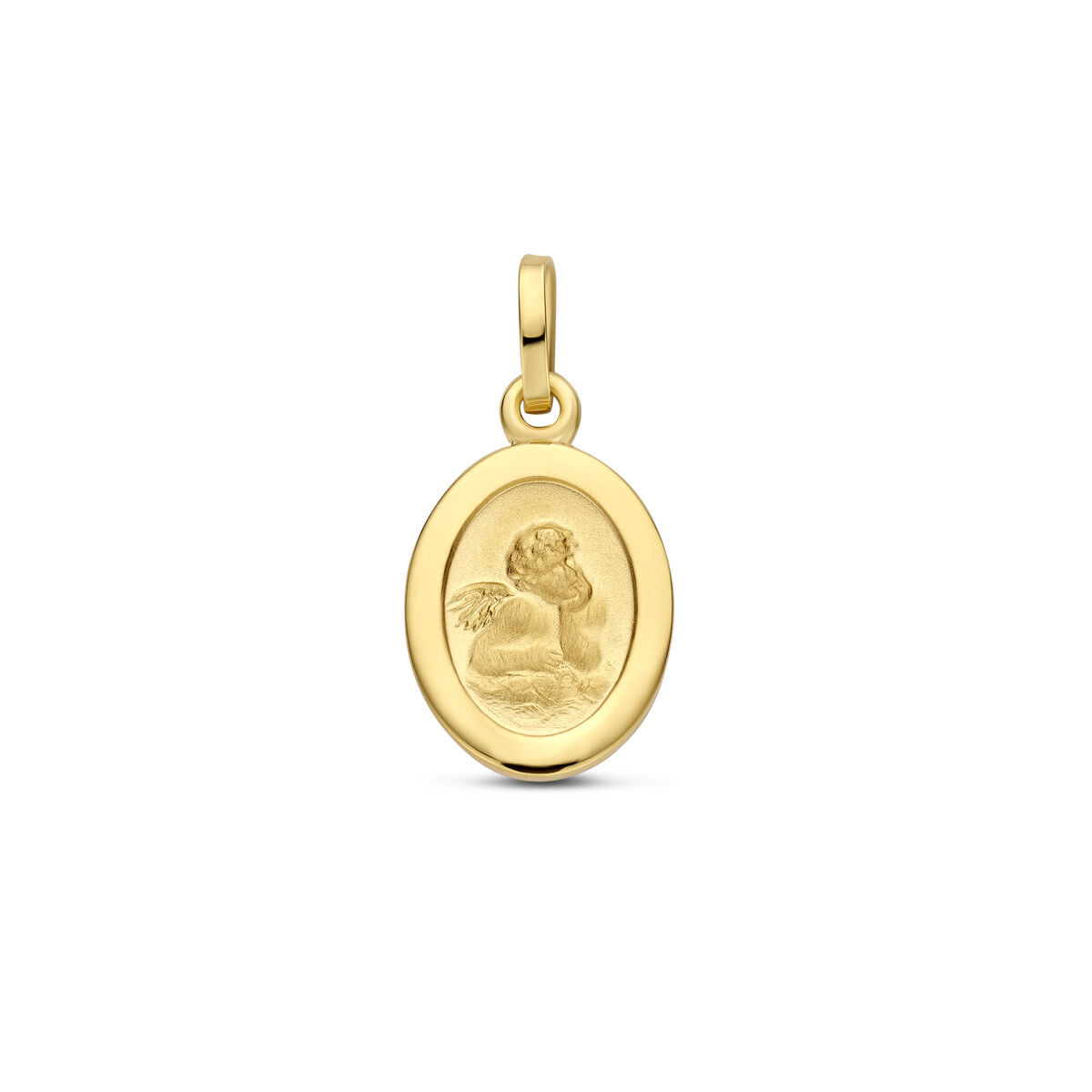 Ovale gouden hanger met engeltje 9.5 mm - Hoogte 12 mm