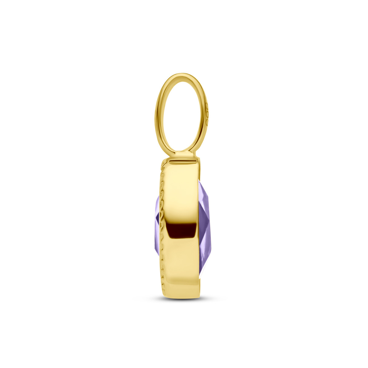 Ovale gouden hanger met paarse amethist en bolletjes - 7.5 mm x 14 mm
