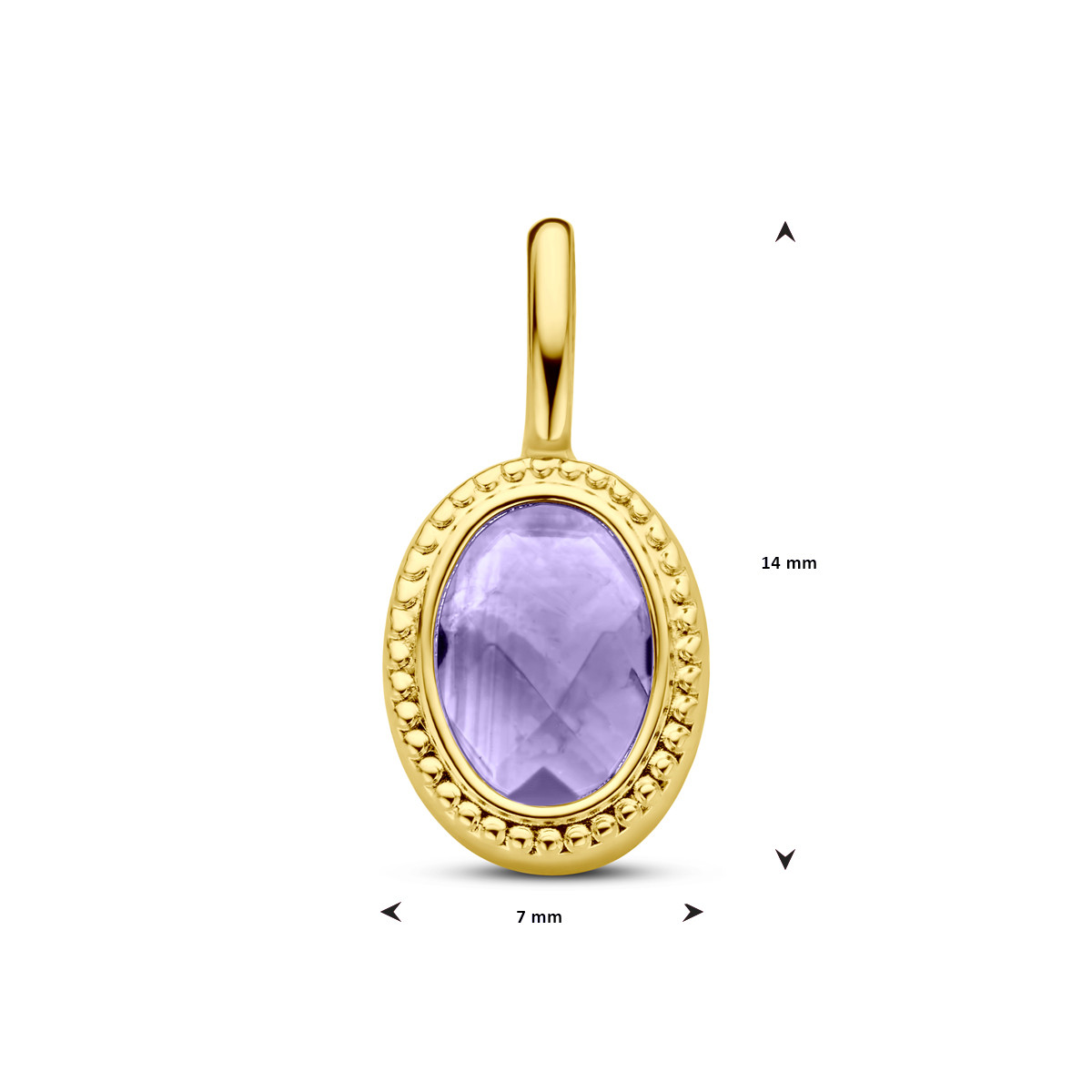 Ovale gouden hanger met paarse amethist en bolletjes - 7.5 mm x 14 mm