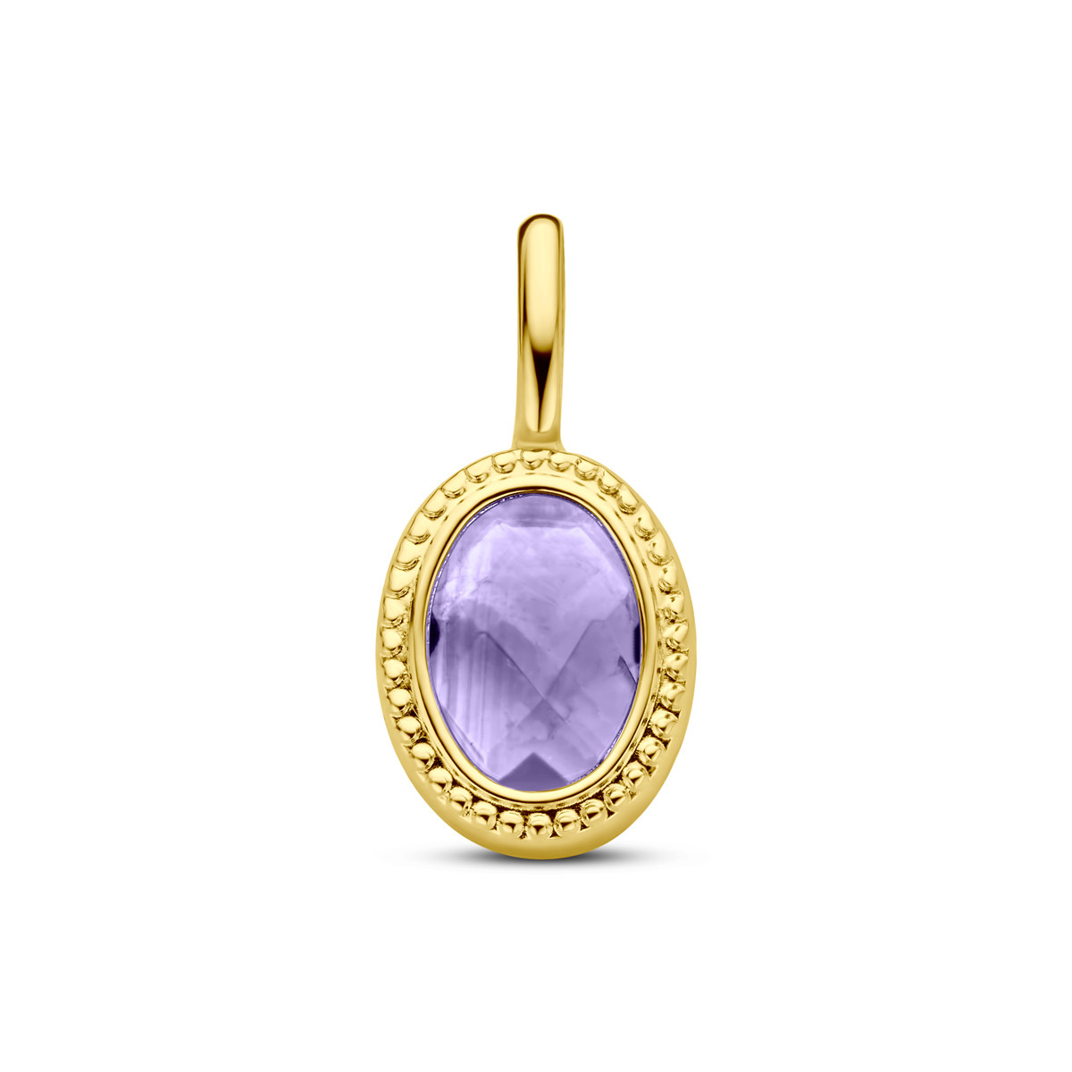 Ovale gouden hanger met paarse amethist en bolletjes - 7.5 mm x 14 mm
