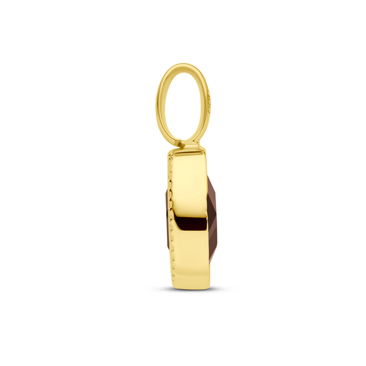 Ovale gouden hanger met rode granaat en bolletjes - 7.5 mm x 14 mm