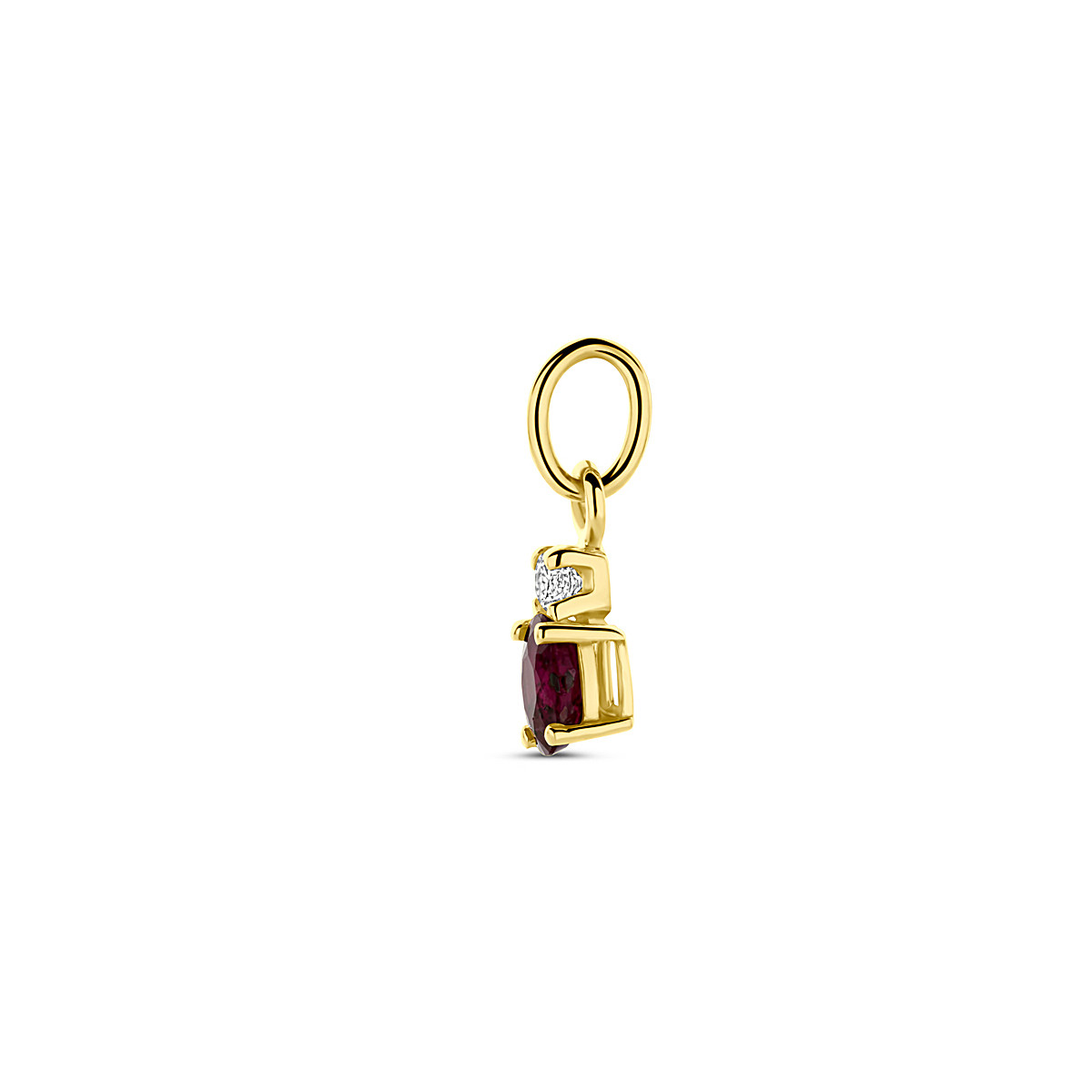 Ovale gouden hanger met rode robijn en briljant geslepen zirkonia - Hoogte 12 mm