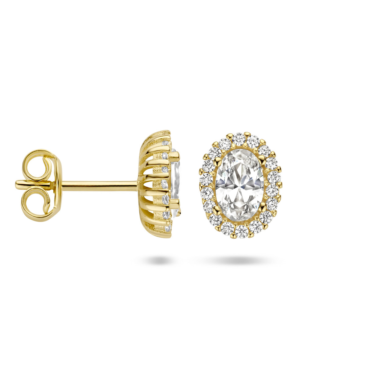 Ovale gouden oorknoppen met zirkonia