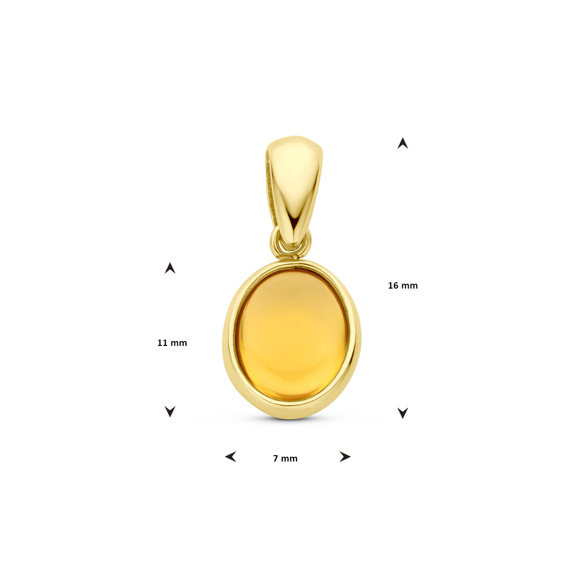 Ovale hanger met gele/oranje citrien 14-karaat goud - 7 mm x 16 mm